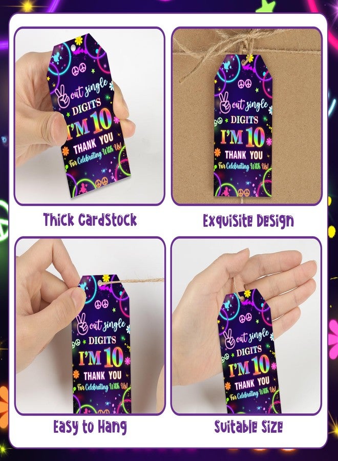 Serencatcher 50Pcs Out Single Digits I'm 10 Thank You Tags for Party Favors, Neon 10th Birthday Decorations Thank You Gift Tags with String Goodie Bag Name Tag for Boy 10th Birthday Party Supplies - Image 5
